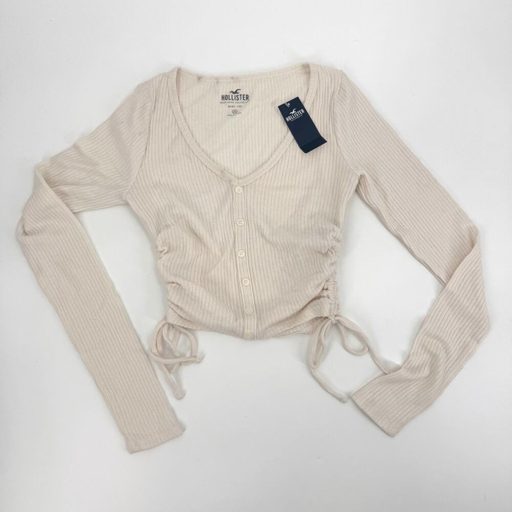 Hollister Ribbed Cinch LS Baby Tee Size XS - Picture 2 of 6